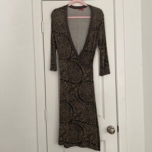 Espirit V neck printed  Long Sleeve Wrap Dress